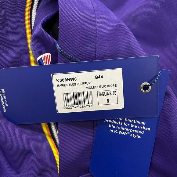 NWT K-Way Italy by Kappa K009NW0 bomber jacket Hoodie Marie Nylon four rure - Picture 5 of 5